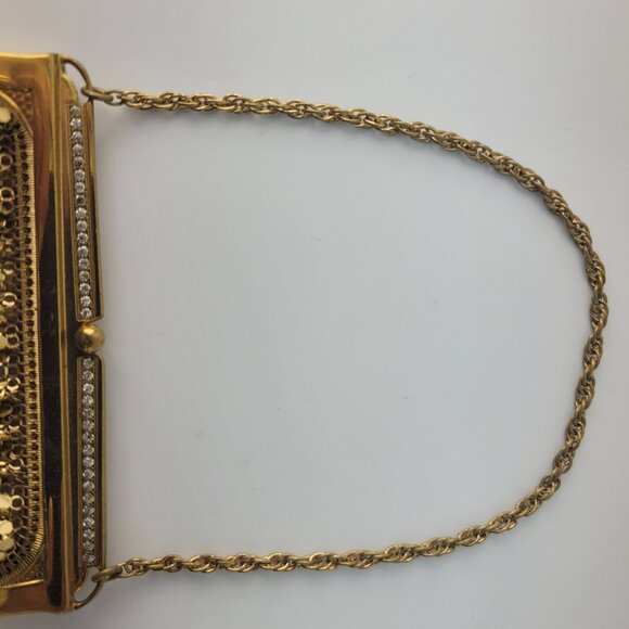 Vintage Whiting & Davis Gold Mesh Evening Bag Clutch Purse Rhinestone Frame - Picture 5 of 12